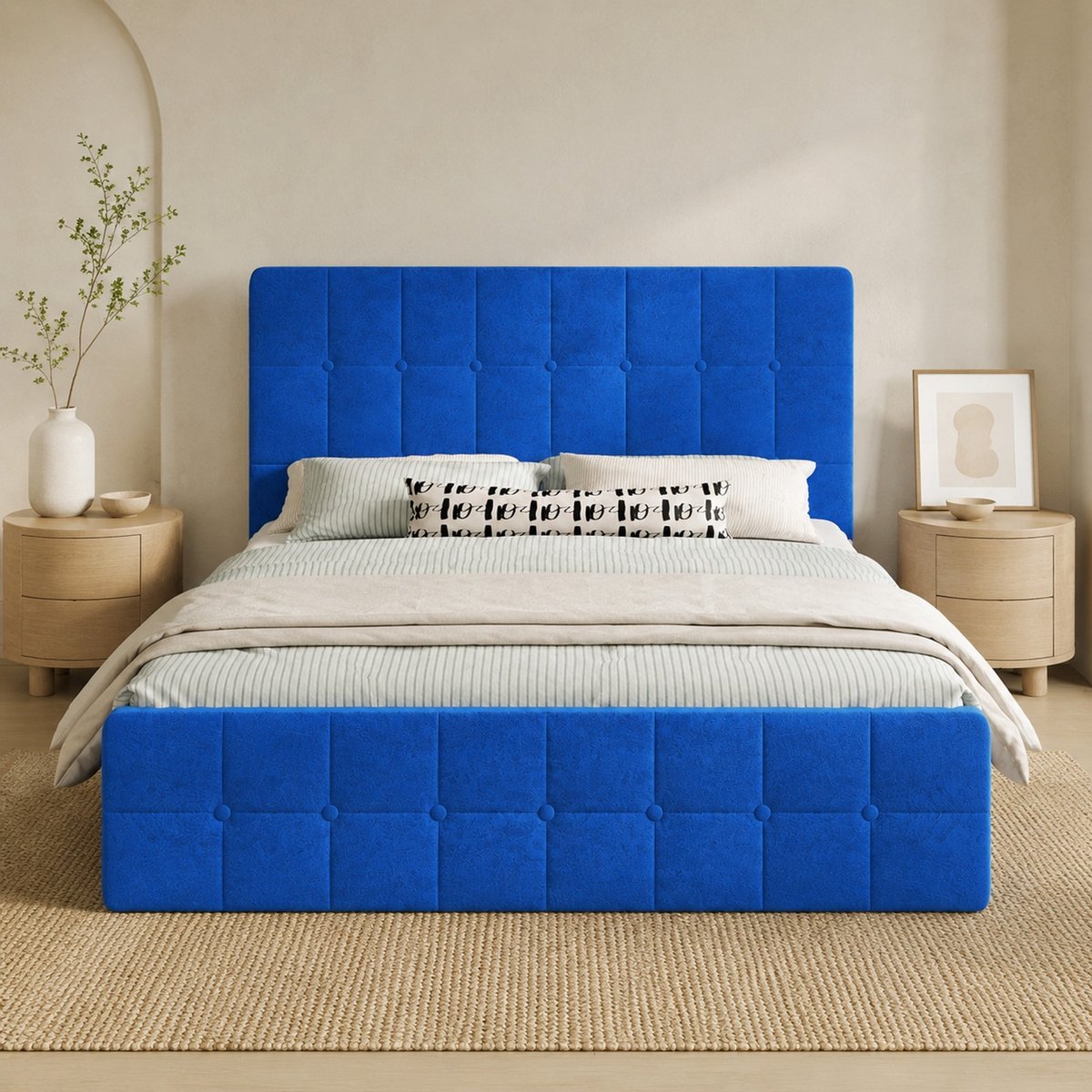Wishdor Gestoffeerd bed met opbergruimte - Fluwelen hoofdbord - 140 x 200 cm - Blauw - Modern bed