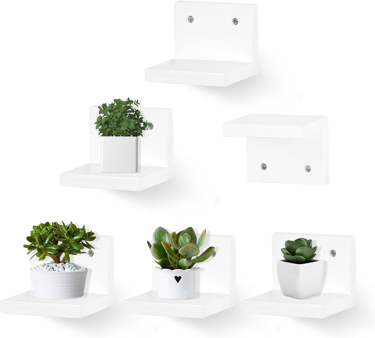 Kleine Zwevende Wandplanken - Wit - 10 x 8 x 8 cm - Set van 6 Mini-planken voor Decoratie