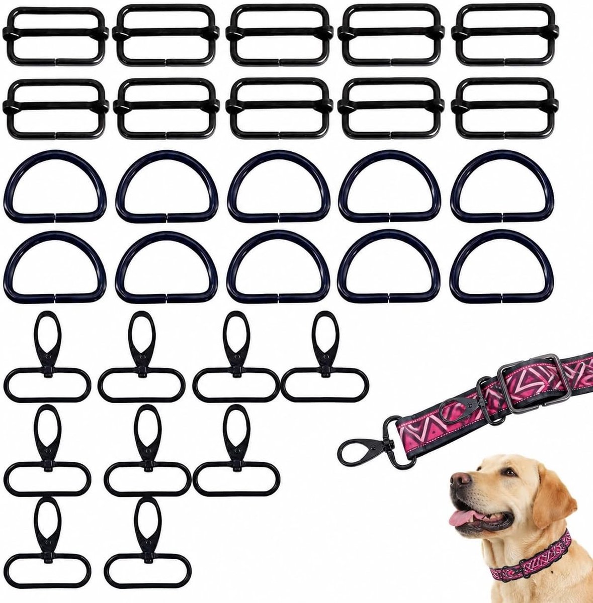 Accessoireset van 30 Stukken met D-Ringen, Draadhaken en Draaihaakjes voor DIY Tassen, Leashes en Sleutelhangers