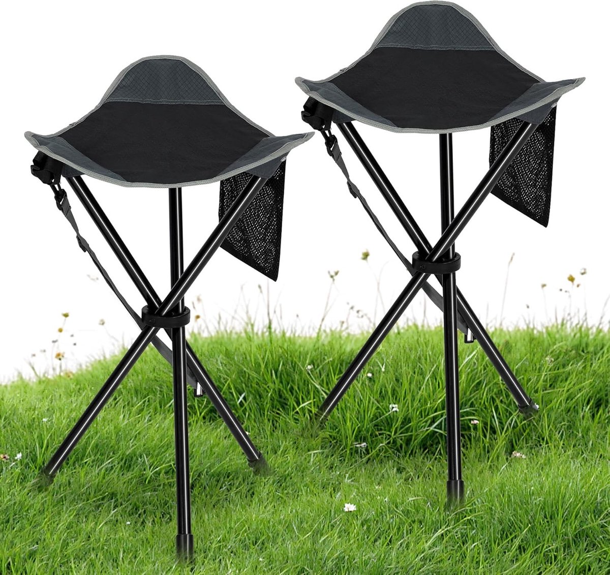 56 cm Hoge Camping Hoker, Opvouwbare Driepootstoel, Lichtgewicht Stoelen voor Buiten, Kamperen, Wandelen en Vissen, Zwart en Grijs