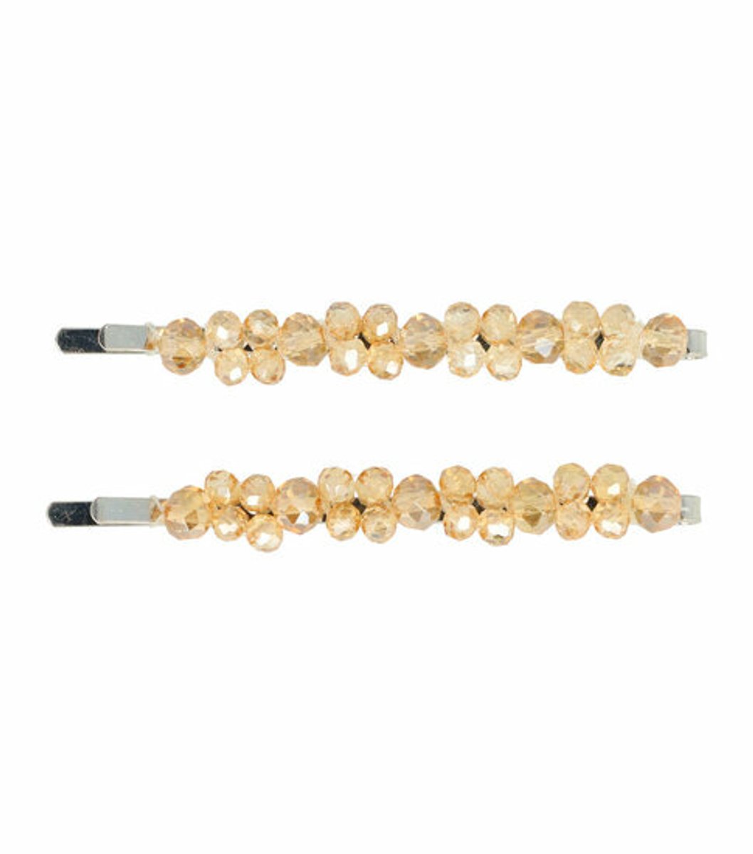 Haarsoires Haarspeld Schuifspeldjes 7cm - Facetkralen Dubbel - Champagne Beige - Set van 2 - Haarklem - Haarclip - Haaraccessoires voor Dames & Kinderen - Hair Clip - Decoratieve Haaraccessoire