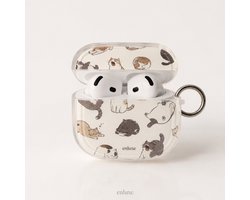 Enluxe AirPods 4 Hoesje Transparant – Kattenprint Beige Bruin met Karabijnhaak