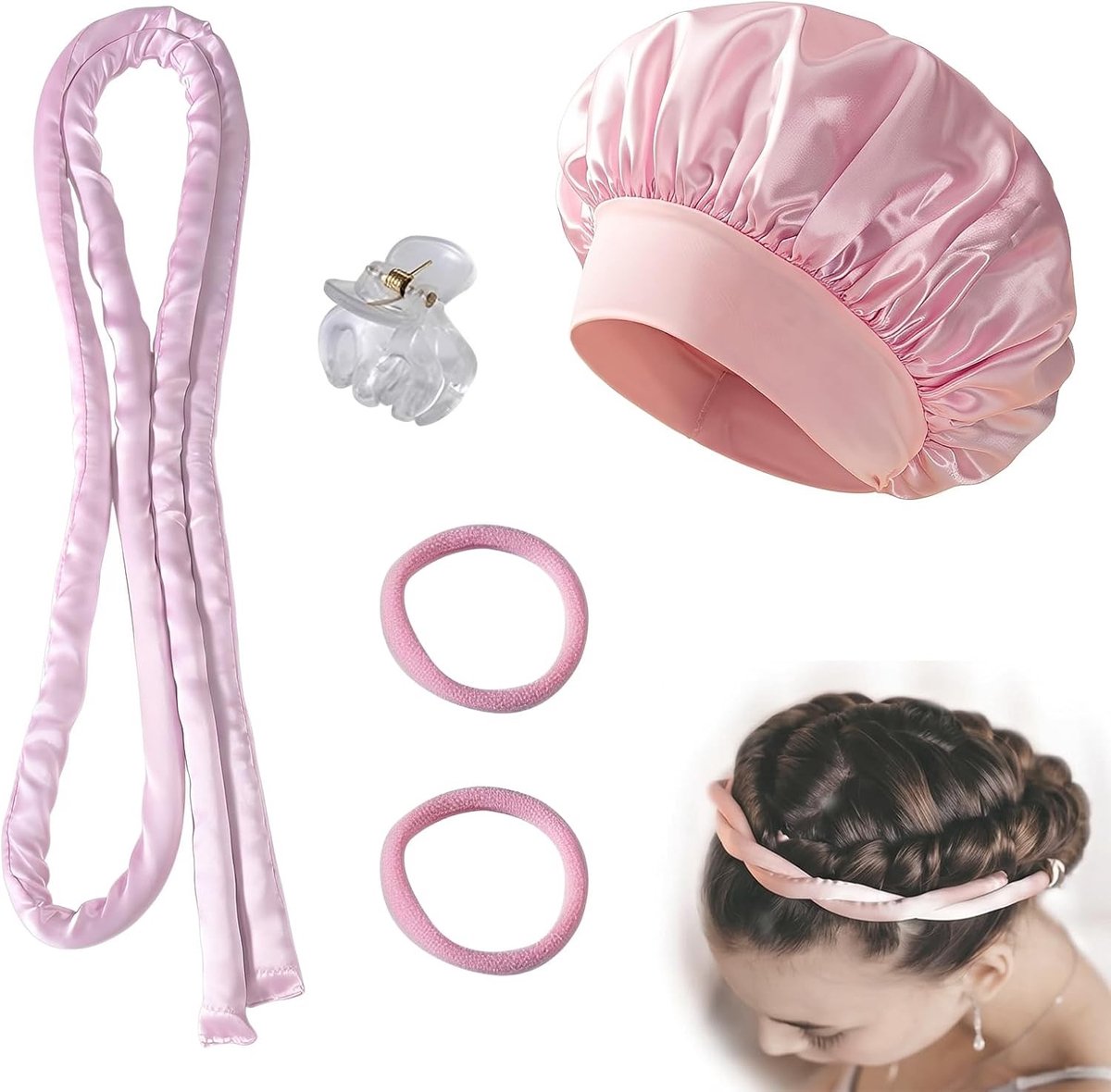 Set van 5 hittevrije krulspelden voor optimaal volume, geschikt voor dun en lang haar, met nachtmuts voor perfect krullen en styling