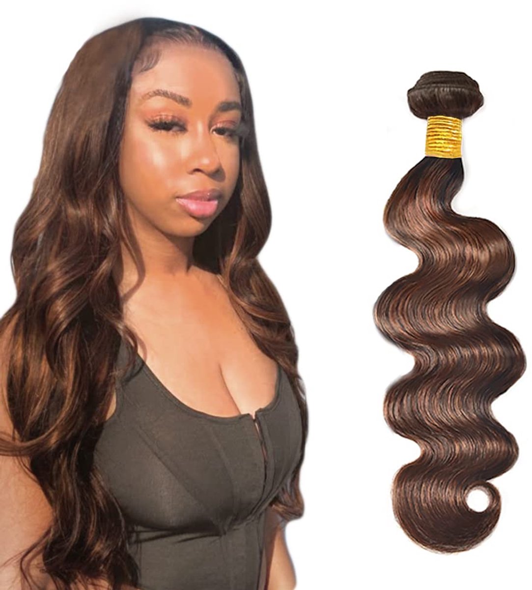 Zeslaerr Human Hair Bundles Body Wave Extension Haarverlenging P4/30 Highlight Brown Color Double Weft Brazilian - ShopVlot