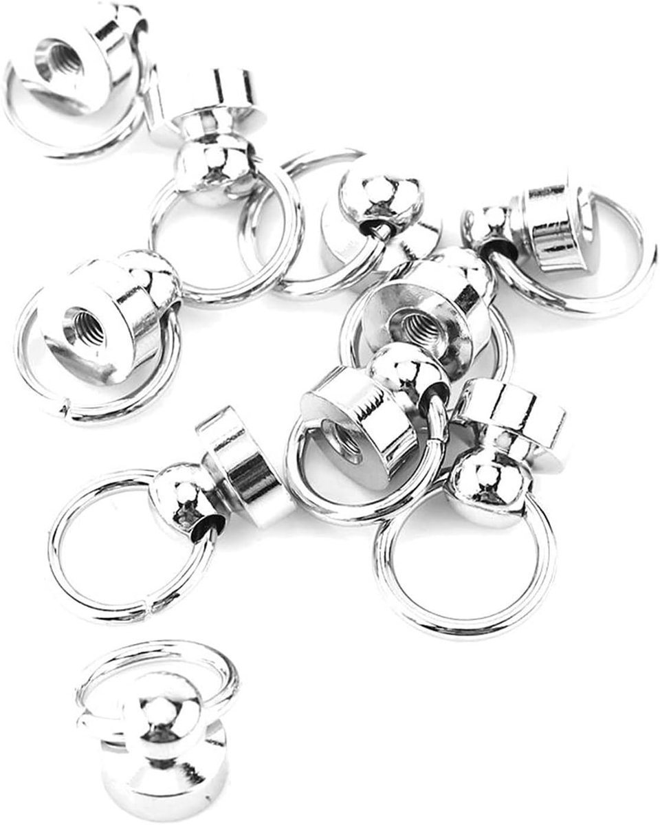10 Stuks Messing Rietjes met Schroefdraad, Rotatable Knoppen voor Leren Ambachten en Creatieve Projecten met Ringen