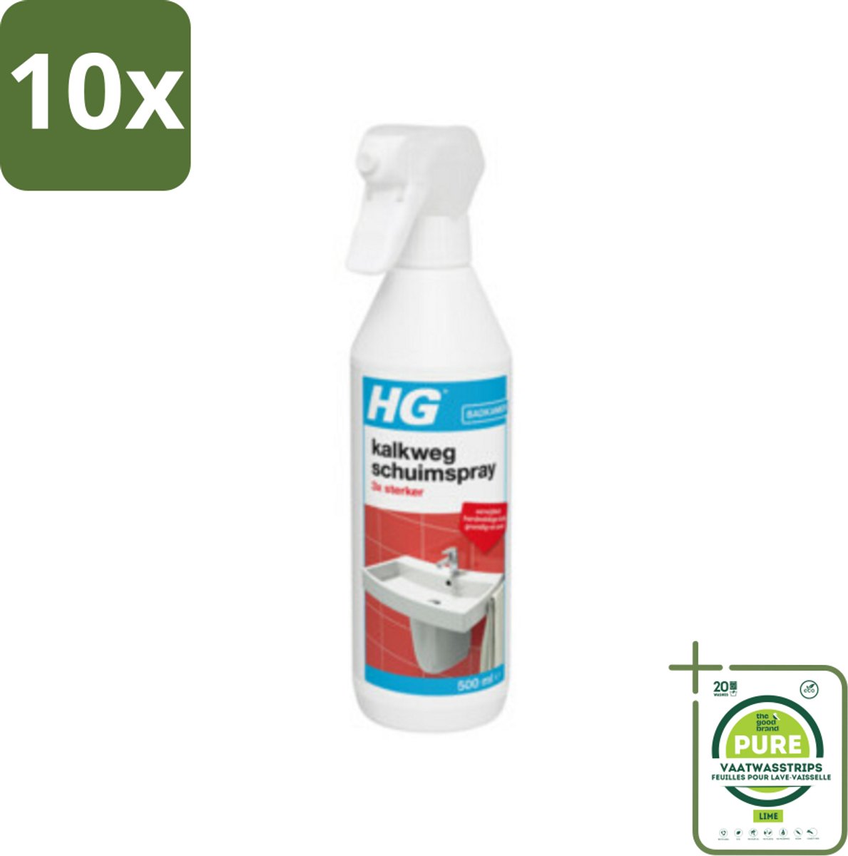 10 x HG Kalkweg Schuimspray 3x Sterker 500 ml - Grootverpakking - Kalkverwijderaar - Kalkreiniging - Badkamerschoonmaak - Schimmelreiniging - Badkamervuil