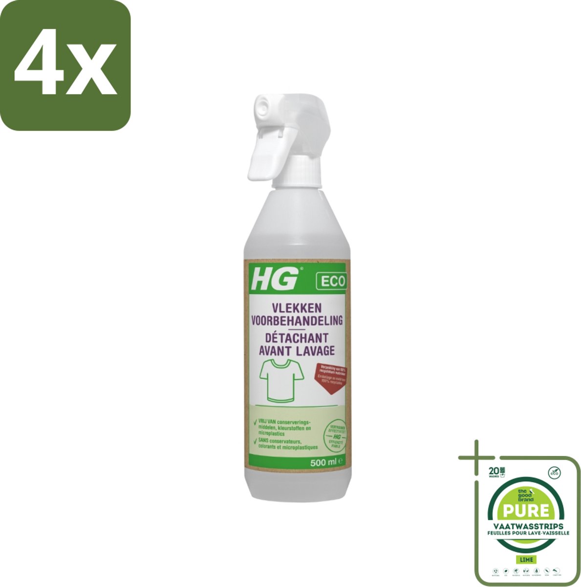HG ECO - Vlekken Voorbehandeling - Duurzame Vlekkenverwijderaar - 500 ml - Voordeelverpakking - 4 stuks - Vlekkenverwijderaar - Ecologische schoonmaak