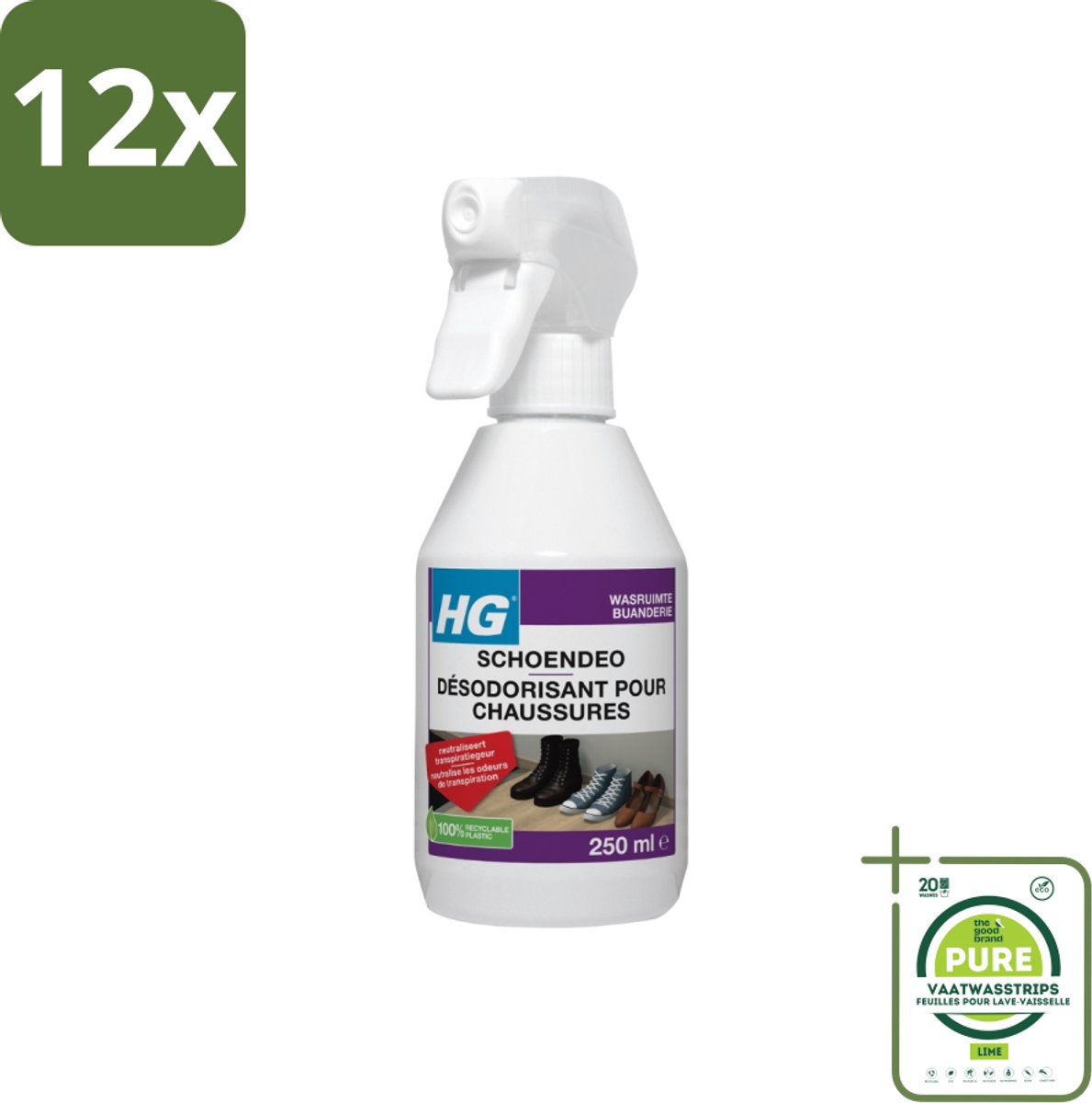 HG Schoendeo 250 ml - Voordeelverpakking - 12 stuks - Schoen Deo - Schoenen Neutraliseren