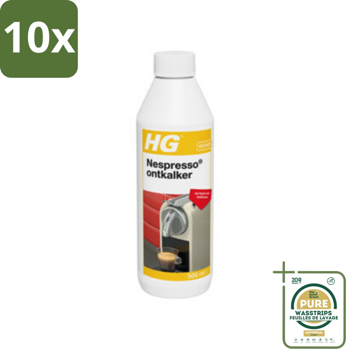 10 x HG Nespresso Ontkalker 500 ml - Grootverpakking - Ontkalken Nespresso Machine - Ontkalkmiddel - Melkzuur Ontkalker - Kalkvoorkomend - Biologisch Afbreekbaar