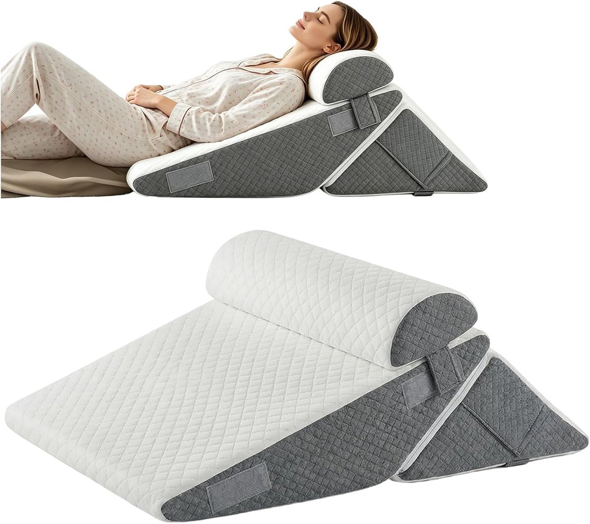Ergonomische Wigkussen Set van 3 Stukken, Hoogte Verstelbaar, Geheugenfoam Kussens voor Senioren, Kantoorwerkers en Slapers