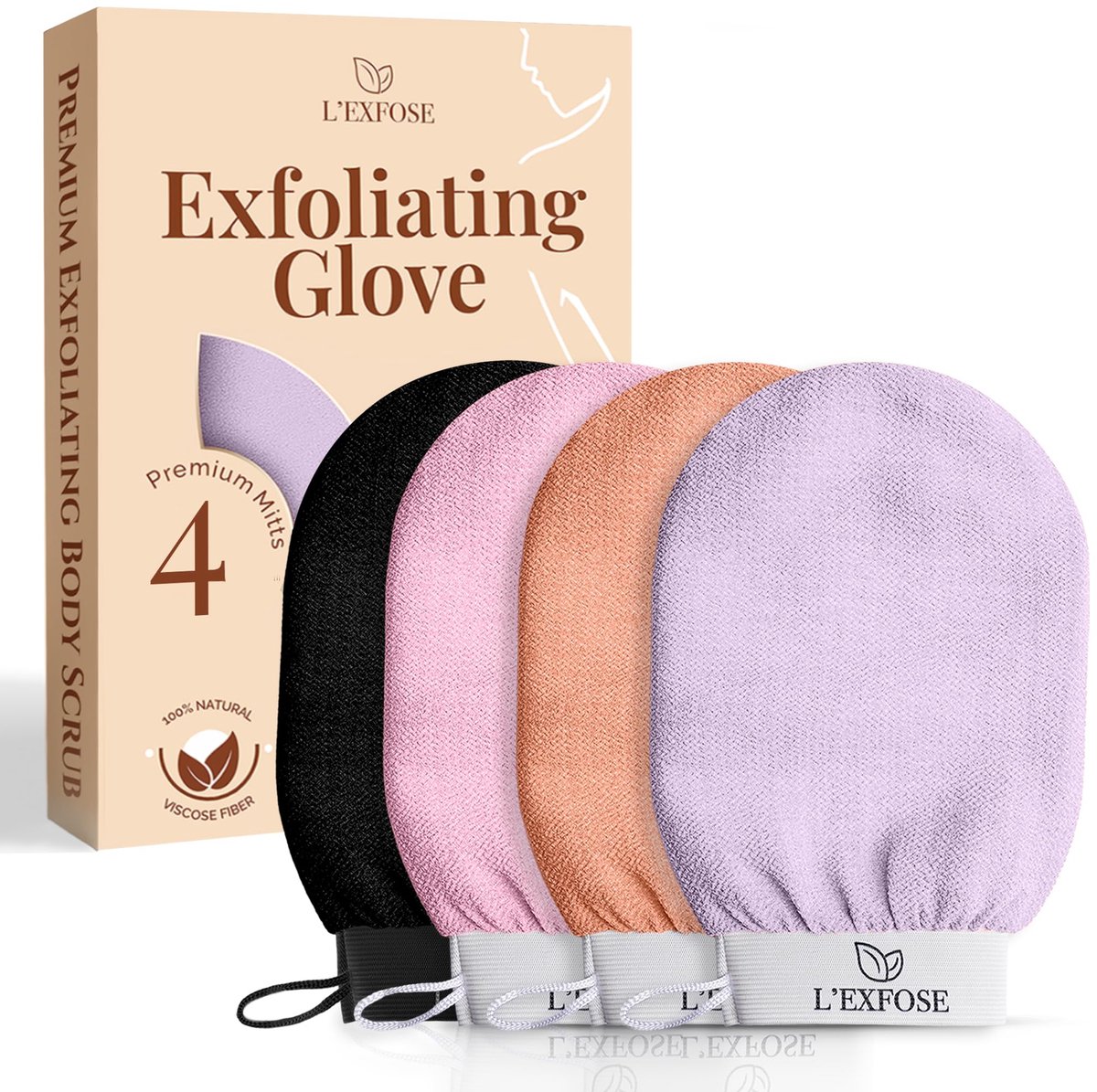 L'Exfose 4 x bodyscrubhandschoen – Kessa paardenhaar peelinghandschoen van viscose – verwijdert dode huidcellen en - ShopVlot