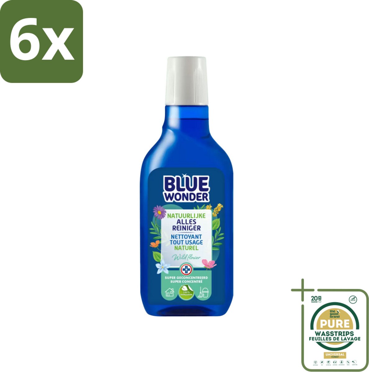 Blue Wonder 100% Natuurlijke Allesreiniger Wild Flower 750 ml - Voordeelverpakking - 6 stuks - Natuurlijke reiniger - Ecologische reiniger