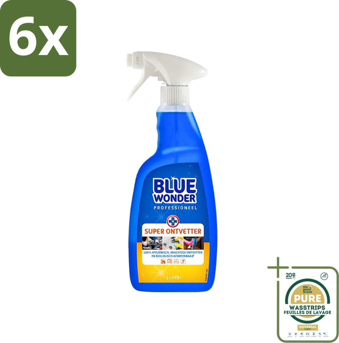 Blue Wonder Professionele Superontvetter Spray 1 liter - Voordeelverpakking - 6 stuks - Keukenreiniger - Badkamerrreiniger