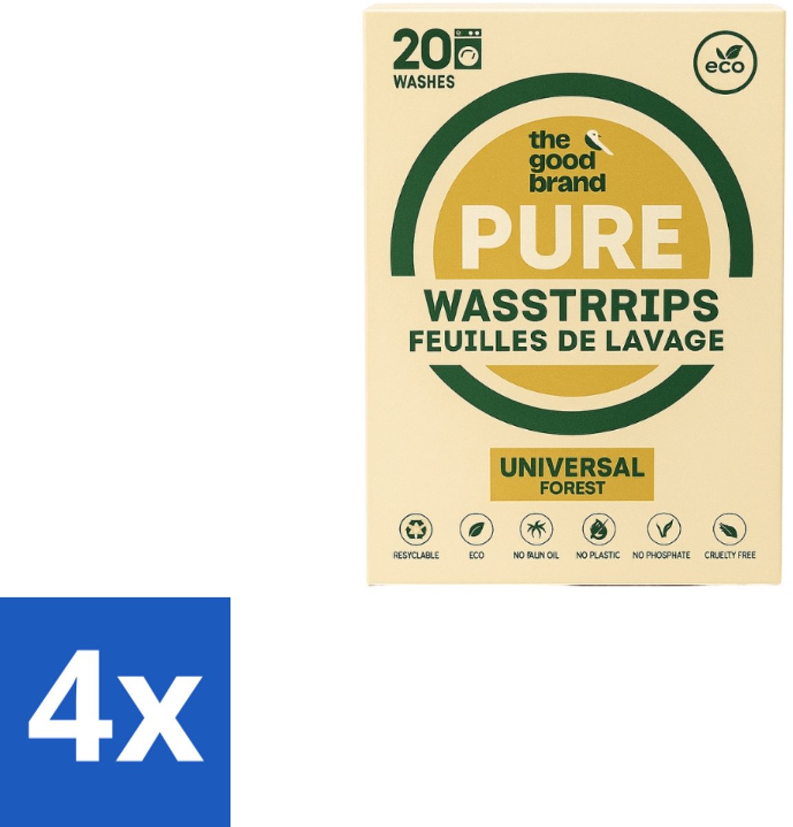 4 x The Good Brand - Wasstrips - Forest - 20 wasbeurten - Wasstrips - Duurzame Was - Milieuvriendelijke Was - Plasticvrije Was - Biologisch Afbreekbare Was