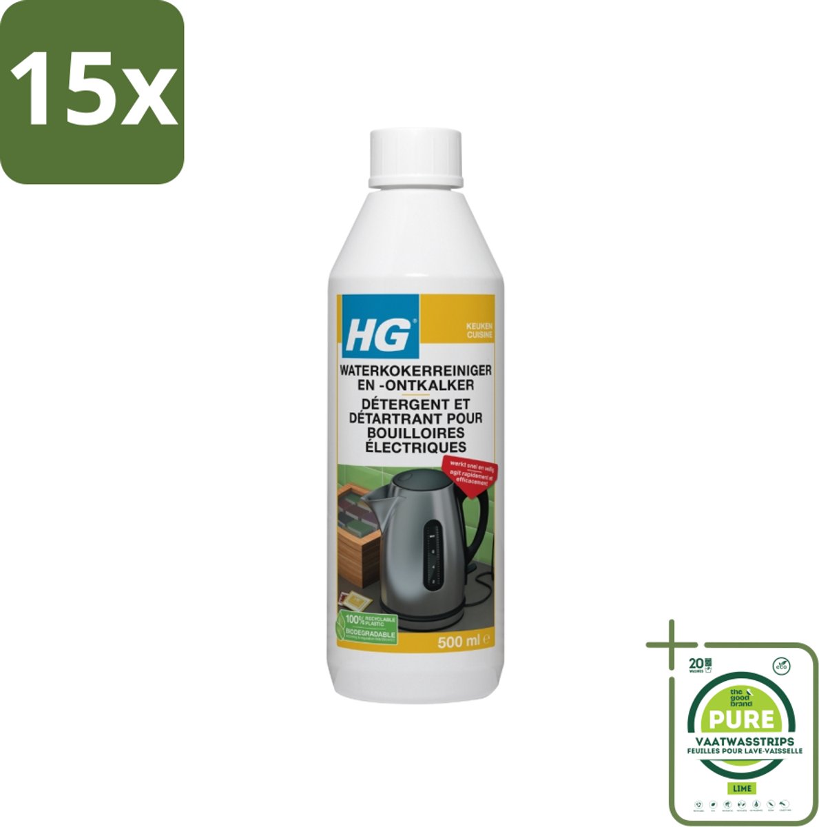 15 x HG Waterkokerreiniger En -ontkalker 500 ml - Grootverpakking - Waterkoker Reiniger - Ontkalker Waterkoker - Kalkaanslag Verwijderen - Waterkoker Schoonmaken - HG Waterkokerreiniger
