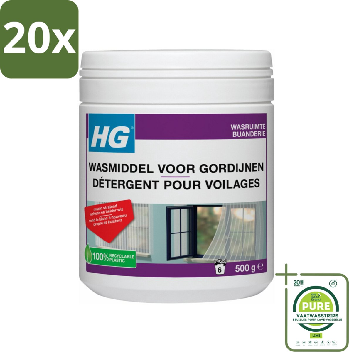 20 x HG Wasmiddel Voor Gordijnen 500 gr - Grootverpakking - Wasmiddel Vitrage - Vitrage Schoonmaken - Rookvlekken Verwijderen - Stofvlekken Verwijderen - Wasmiddel Voor Wasmachine