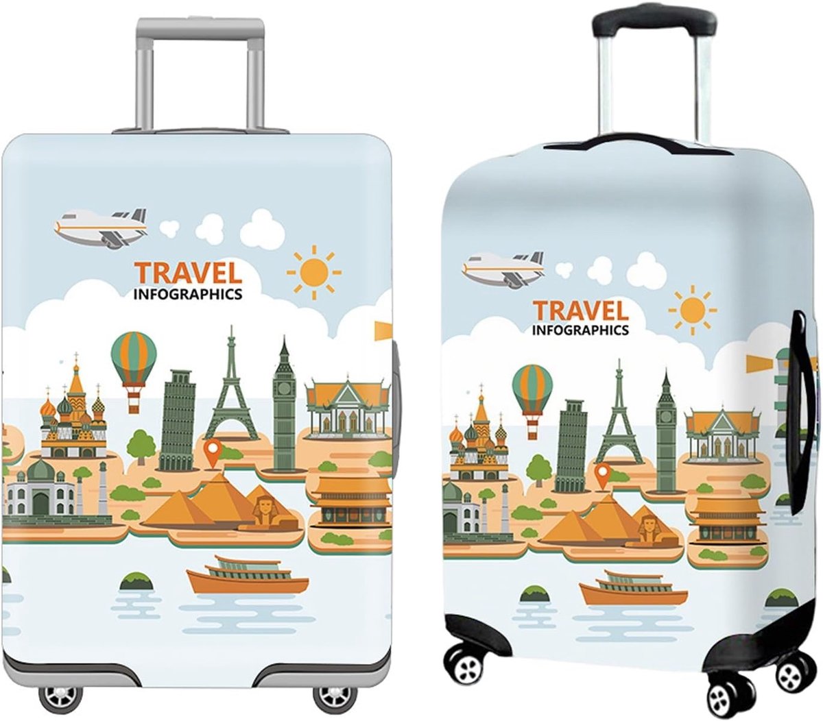 Wasbare Kofferbescherming van Polyester 56-64 cm, Beschermhoes met Mooi Architectonisch Patroon voor Reizen, Trolleys en Koffers