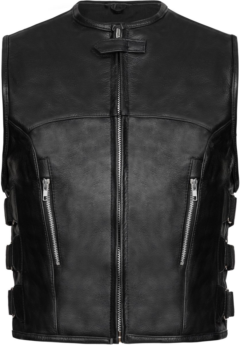 PAULGOS leren vest biker col club vest chopper vest 100% echt leer - BW10