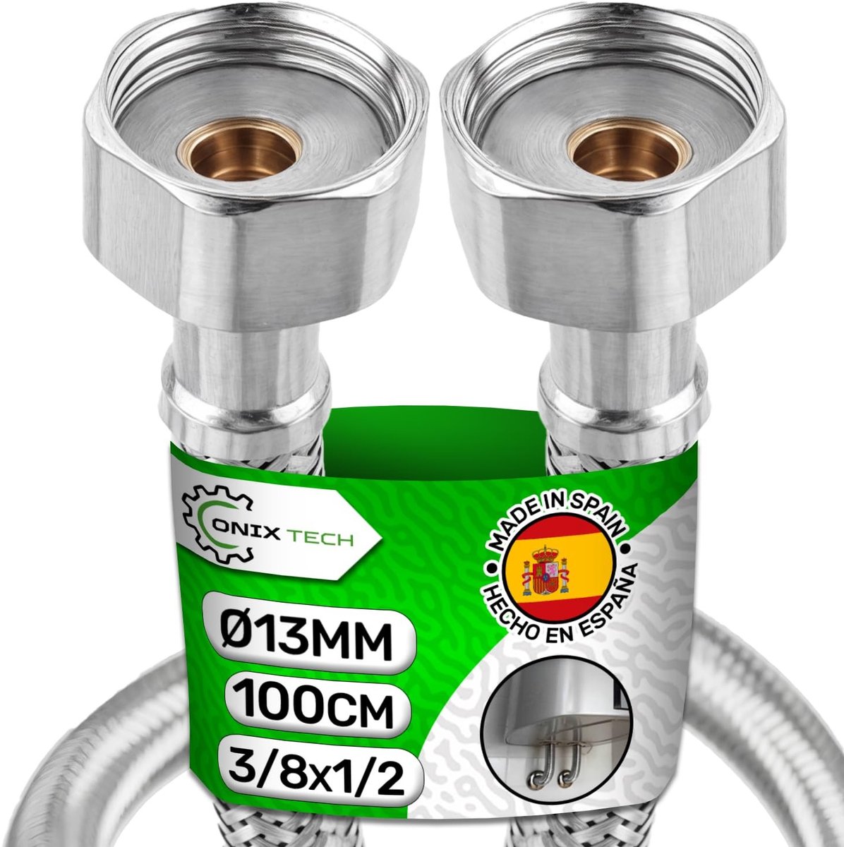 Elzusha - RVS Leiding van 1 m met Aansluitingen 3/8 inch x 1/2 inch