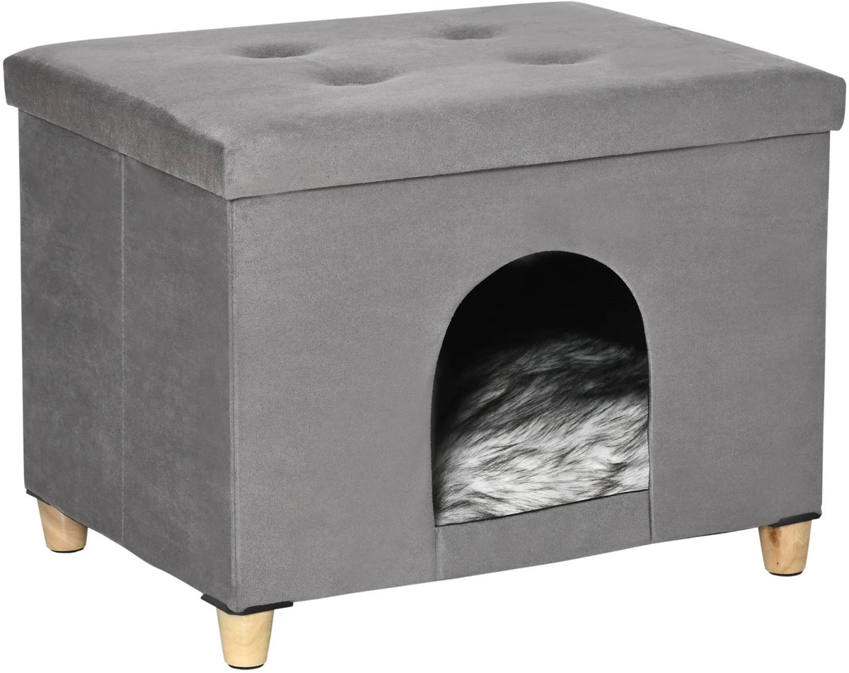 Atlasyx kattenbak - Kattenmand - Kattenhuis - Kattenbed - Kattenmeubel - Opvouwbaar - 2-in-1 ontwerp - 60 x 45 x 44,5 cm - Grijs