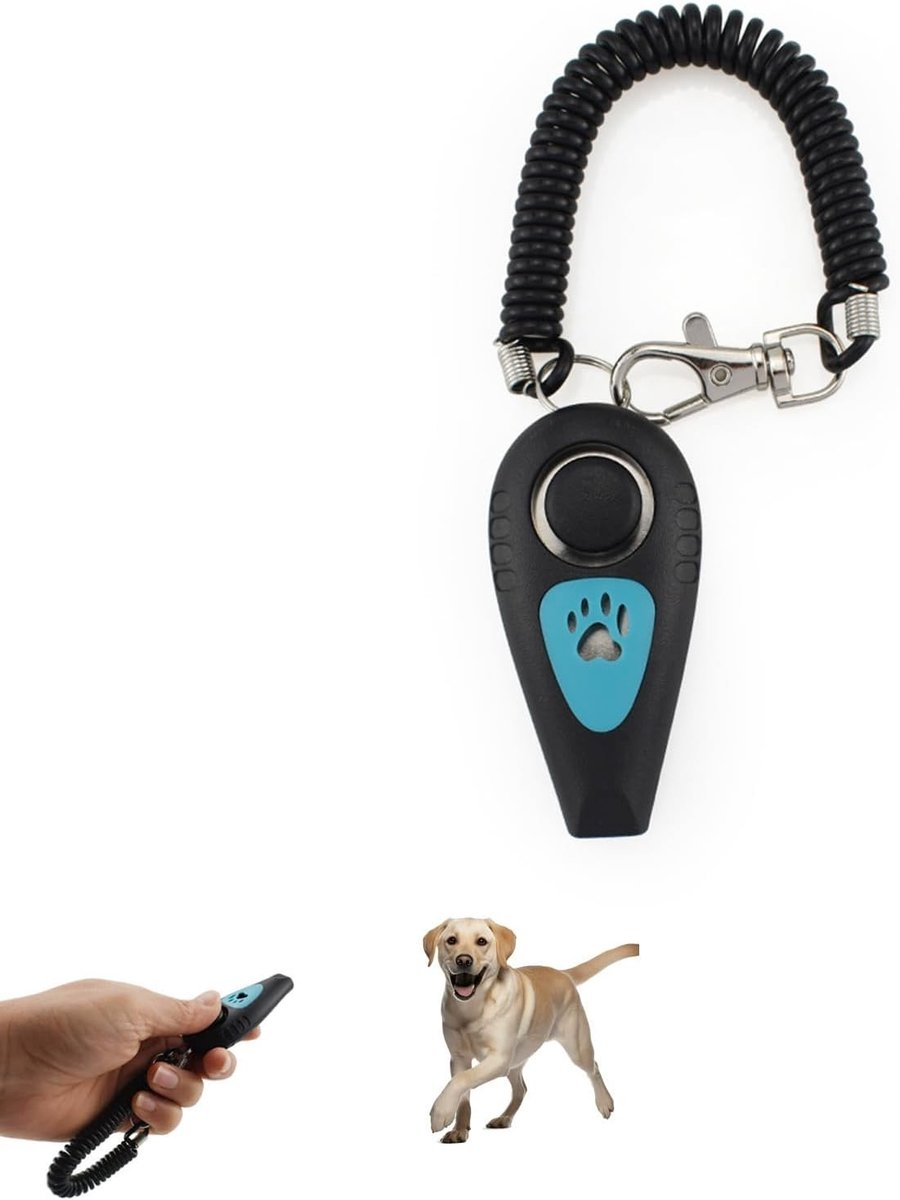 2-in-1 Clicker en fluitje voor honden met elastische riem, ideaal voor positieve training, gehoorzaamheid en gedragscorrectie
