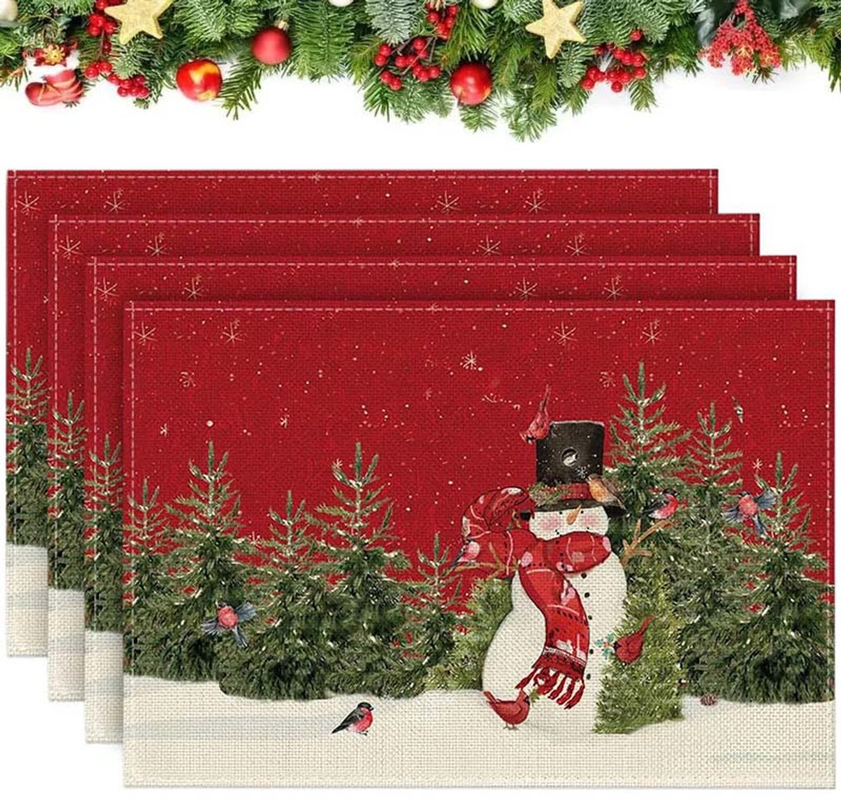 4 stuks Kerstplacemats – 30x45 cm – Winterlijke tafelmatten – Voor feestelijke diners, thuis & op feestjes - Rood