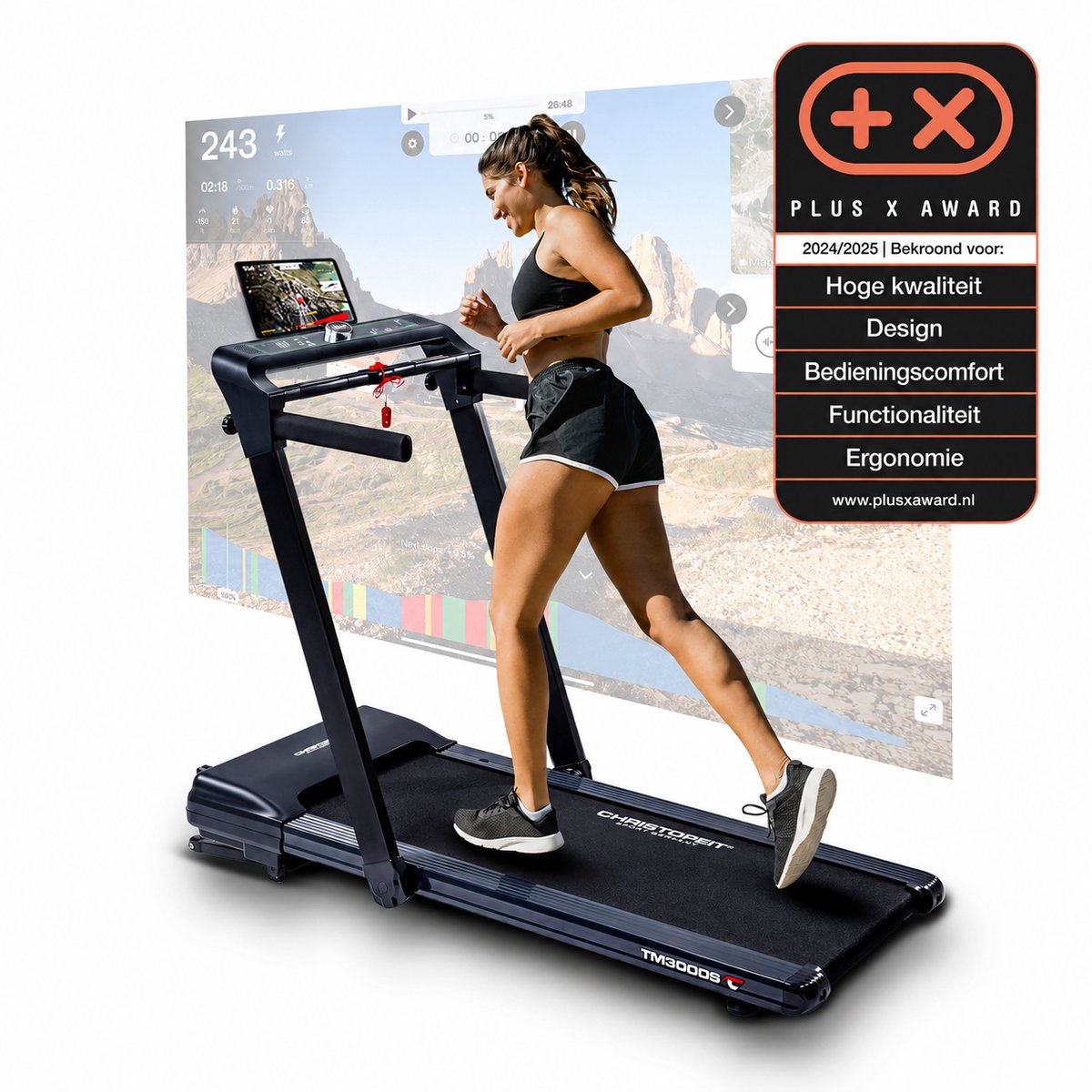CHRISTOPEIT TM 3000 S Loopband – inklapbaar – gebarenbediening – Bluetooth – Kinomap – tot 16 km/u – 0-12% helling – thuis fitness