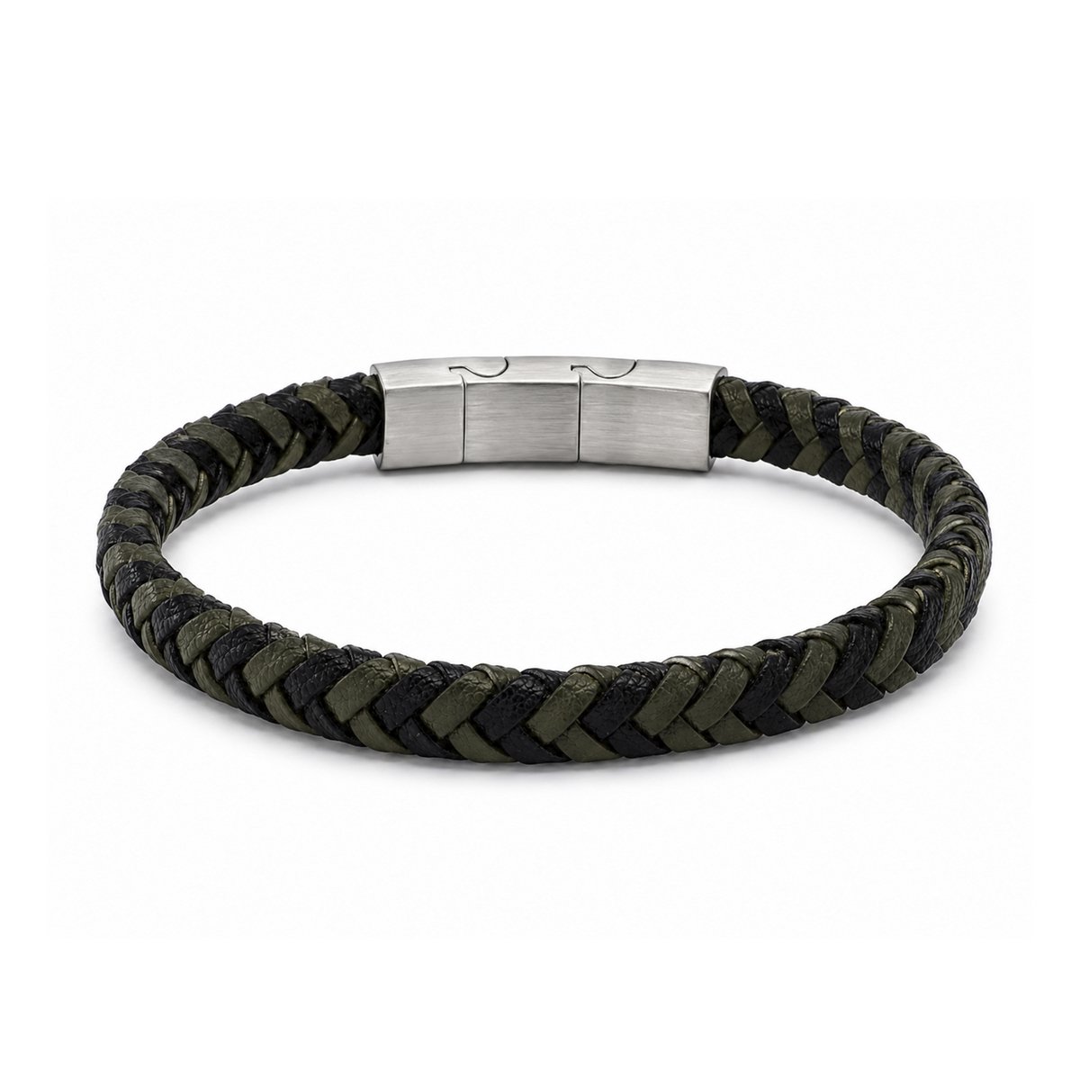 Frank 1967 7FB-0881 – Leren Armband Heren – Zwart/Groen – Gevlochten Leer – 21 cm