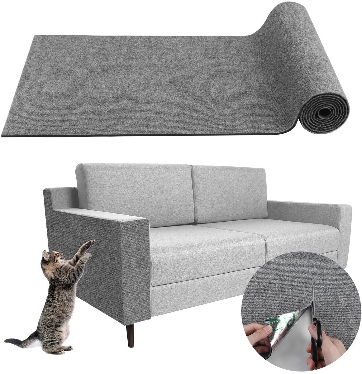 REDOM Katten Krabmat 100 x 40 cm – Zelfklevend Krabpad – Meubelbescherming voor Bank en Kast – Polyester – Lichtgrijs