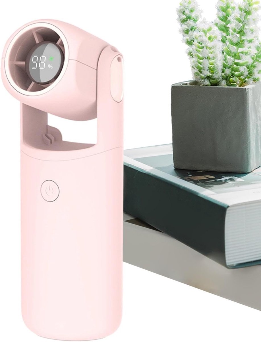 Draagbare Handventilator met IJskoeler - 5 Snelheden - 3000mAh batterij - snelle koeling - Mini Ventilator USB Oplaadbaar - Stille Zakventilator met LED Scherm - Krachtige Draagbare Ventilator voor Afkoeling - Geschikt voor buiten en reizen - Roze
