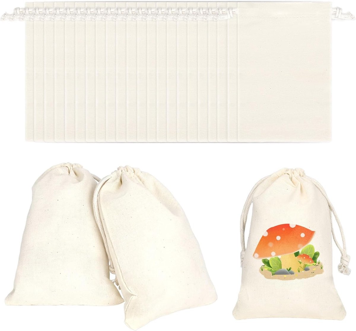 Set van 30 Kleine DIY Stoffen Tassen met Trekkoord voor Gastgeschenken, Kinderfeestjes en Bruiloften
