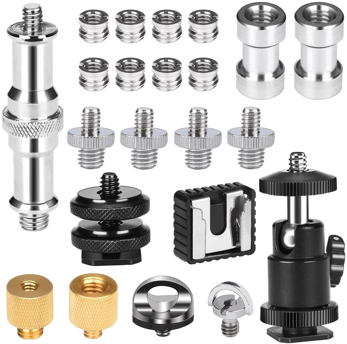 Complete Set van 26 Stuks Schroefadapters voor Camera's en Statief, 1/4 naar 3/8 Adapter voor Fotografie en Verlichting
