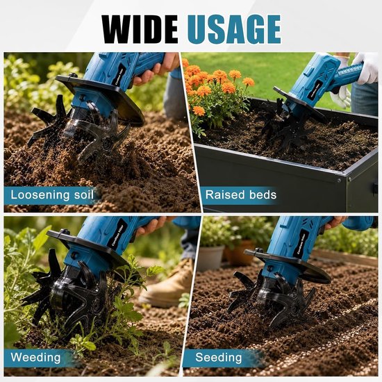 Krachtige accu-grondhak voor tuin en gazon, elektrische tuinfrees zonder accu en oplader, ideaal voor het bewerken van de grond — afbeelding 2