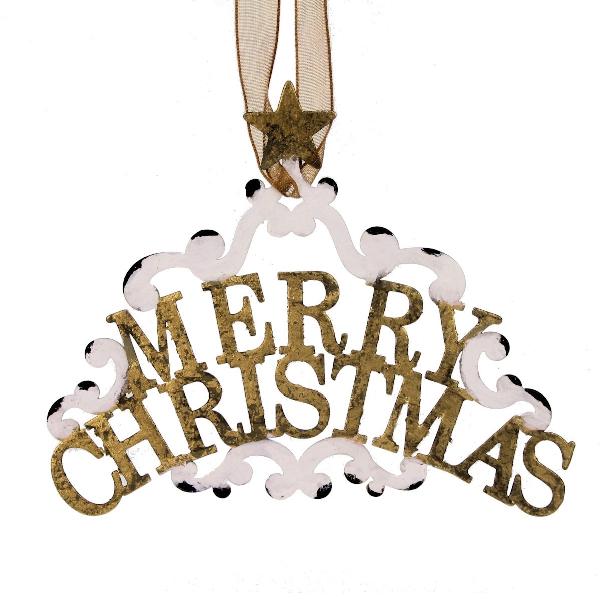 Ornament hangend Merry Christmas wit/goudkl. 12x10cm