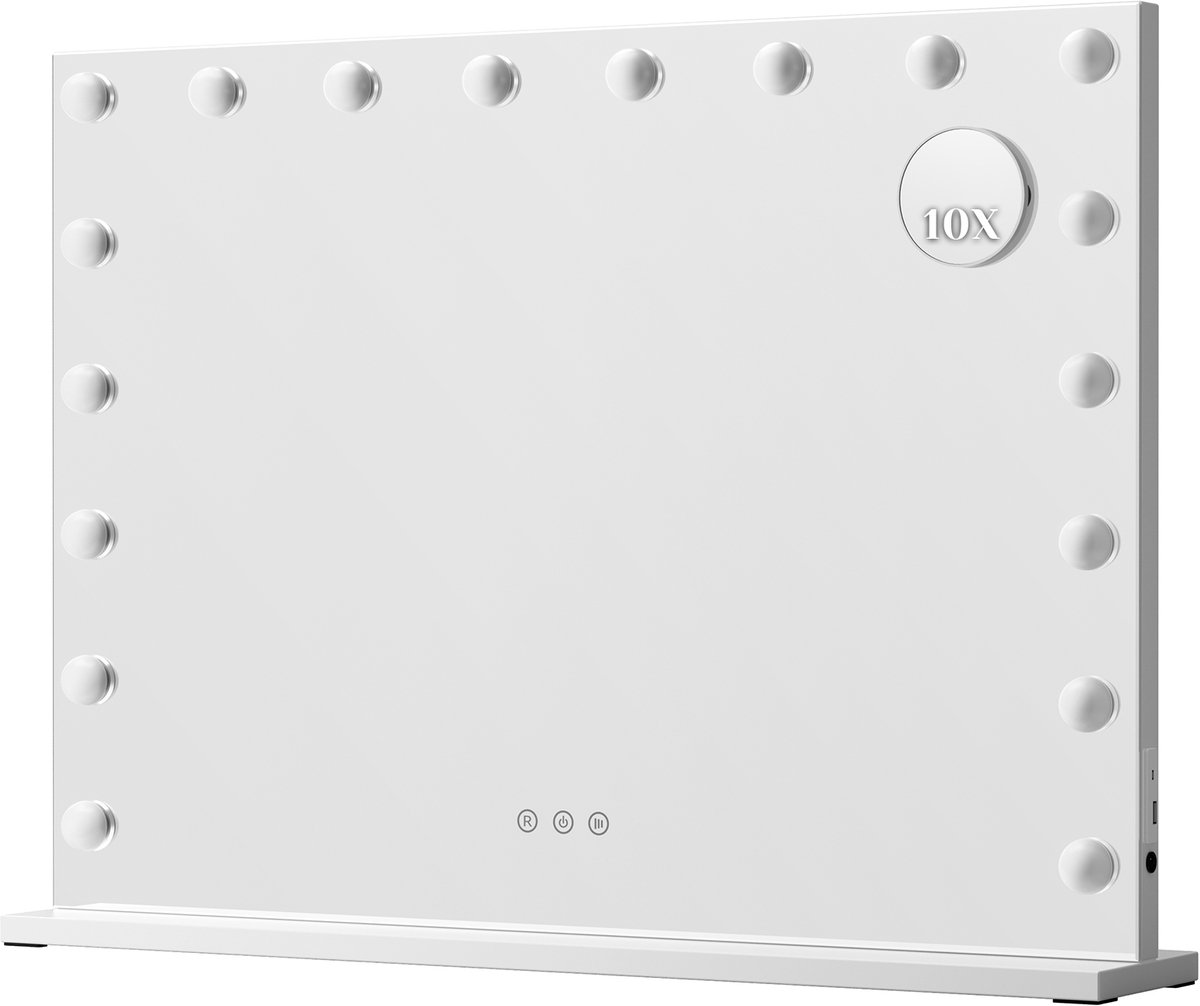 Auralum MAX Hollywood Spiegel 80x60CM - 18x Led Lampen - USB + Type-C Oplaadpoort - 10x Vergroting - 3 lichtstanden - Dimbaar - Smart Touch - hollywood spiegel met verlichting - Spiegel met verlichting - Make Up Spiegel - Visagie spiegel