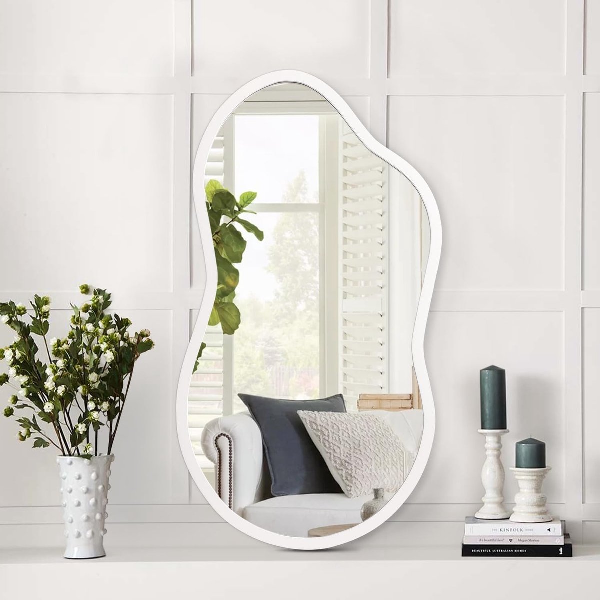 Spiegel Staand Klein - Wit - 35 x 20 cm - Houten Frame - Voor Woonkamer en Badkamer