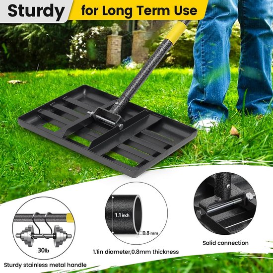 Gazon hark - Nivelleerhark tool - Gazon egaliseren - Gebogen glijdende rand - 43x25 cm plaat - Geel — afbeelding 2