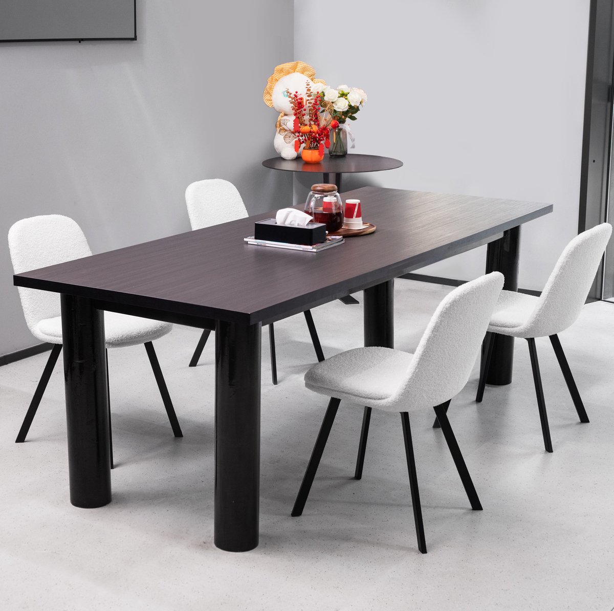 MIVRAY Eetkamerstoel Set Van 2 84 Cm - Teddyfleece Gestoffeerd Met Zachte Polstering En Stevig Metaal - Voor Eetkamer En Bureau - Beige