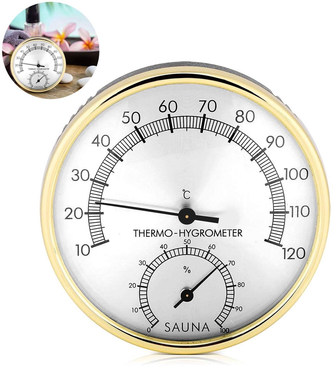 Elzusha - 2-in-1 Sauna Hygrometer en Hygrothermometer - Wandmontage, Analoge Weergave