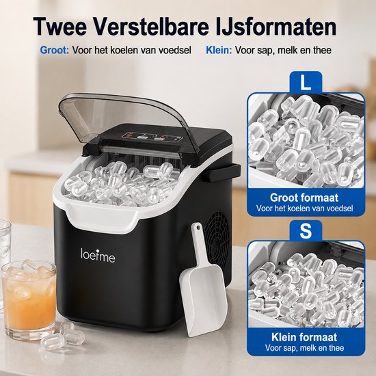 AALVERO - Ijsblokjesmachine - Ijsblokjesmaker - Ijsblokjesappraraat - 12kg per 24 uur - 6 Min 8 Stuks - Schep - Ijsmandje - Zwart — afbeelding 4