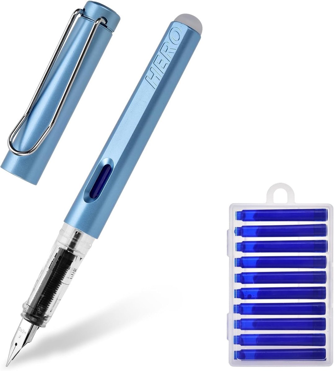 Elzusha - Vervangbare Vulpen met Blauwe Inkt en 10 Cartridges