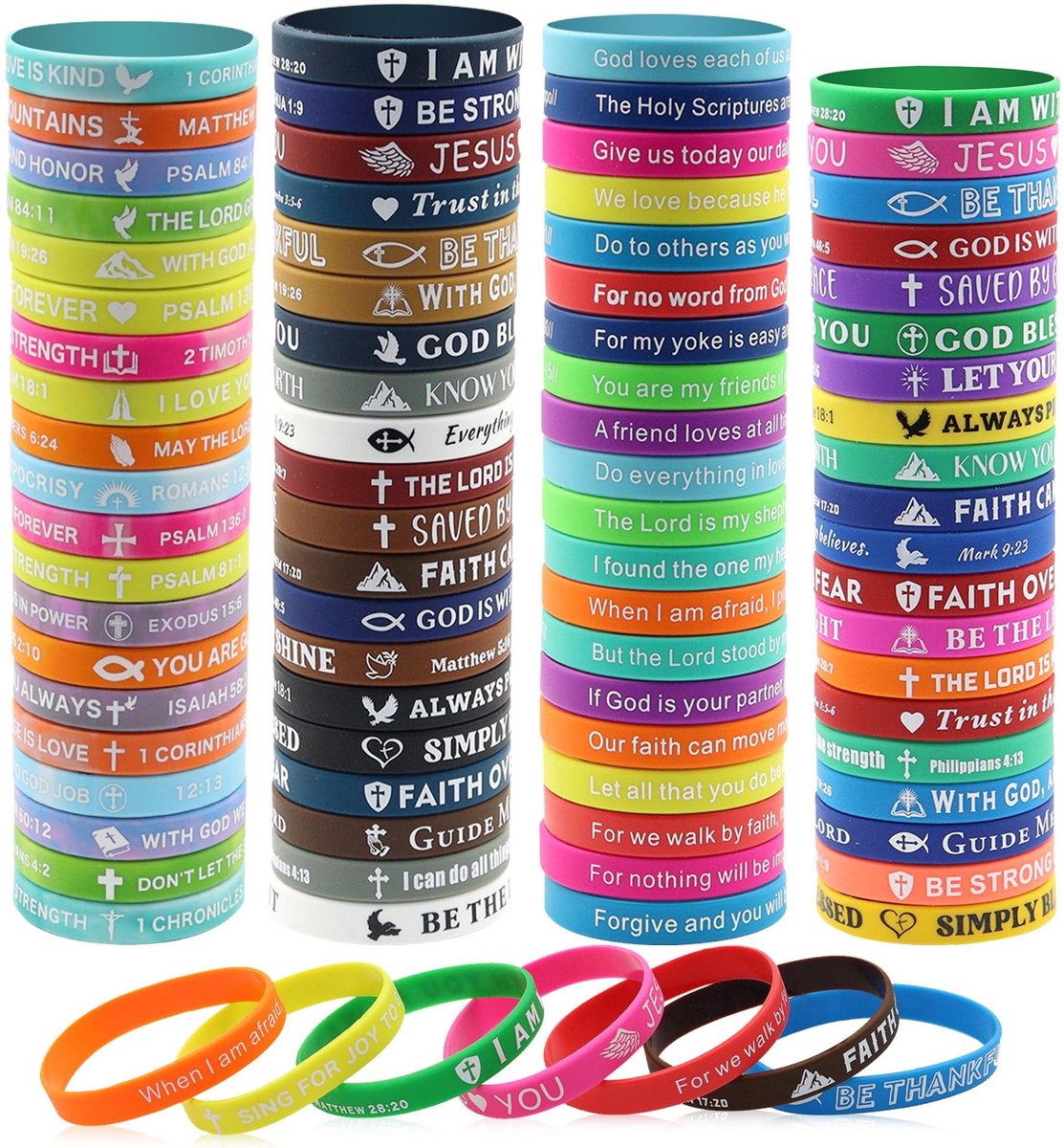Elzusha - Set van 80 Siliconen Armbanden met Inspirerende Bijbelteksten