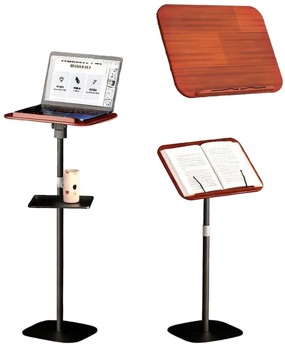 Elzusha - Vloerstandaard Boekhouder - Hoogte verstelbaar 69.5-103.5cm, houten met 180° kantelbare plank