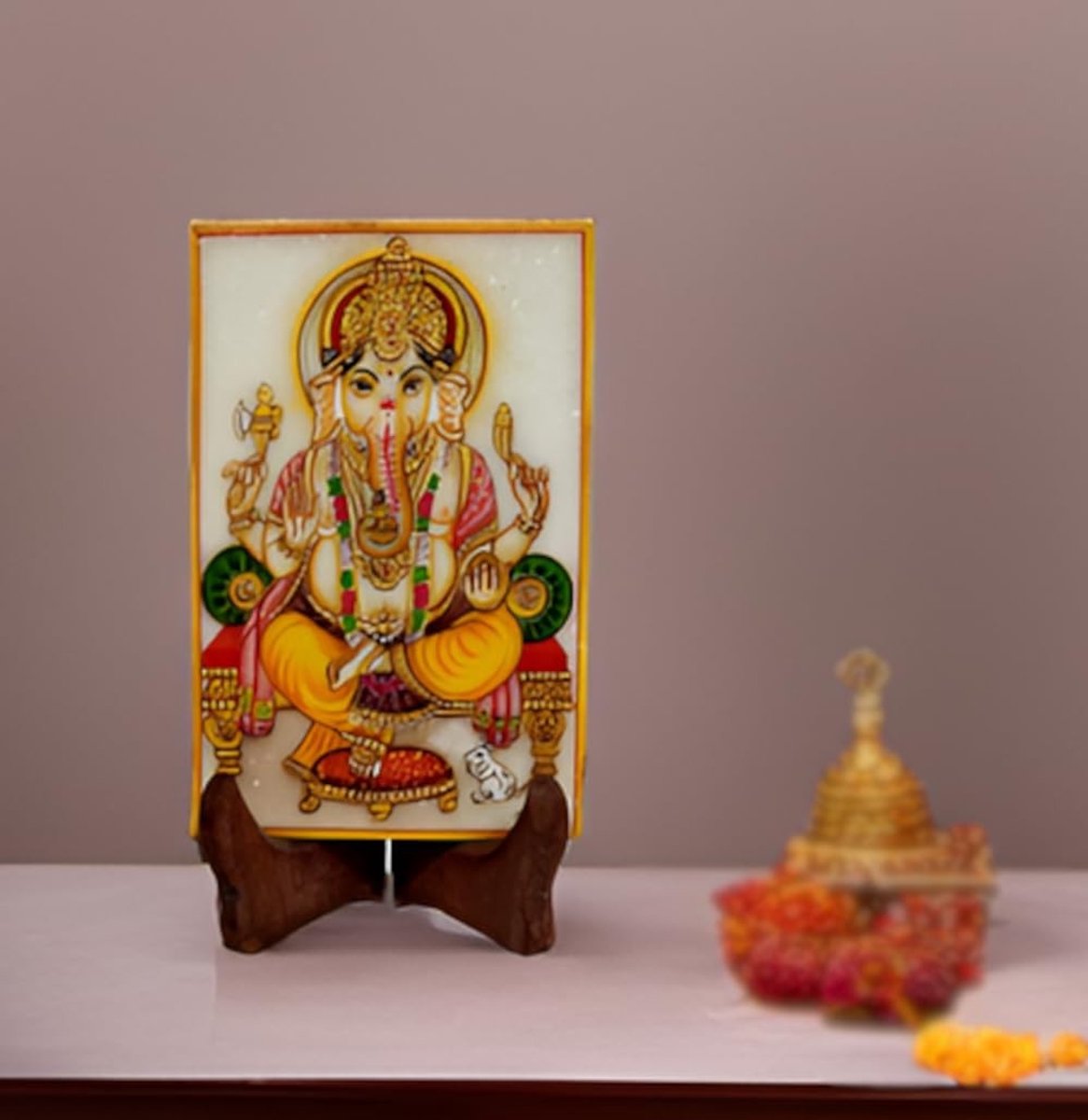 Elzusha - Handgeschilderde Marmeren Tegel Met Ganesha 15 x 10 cm