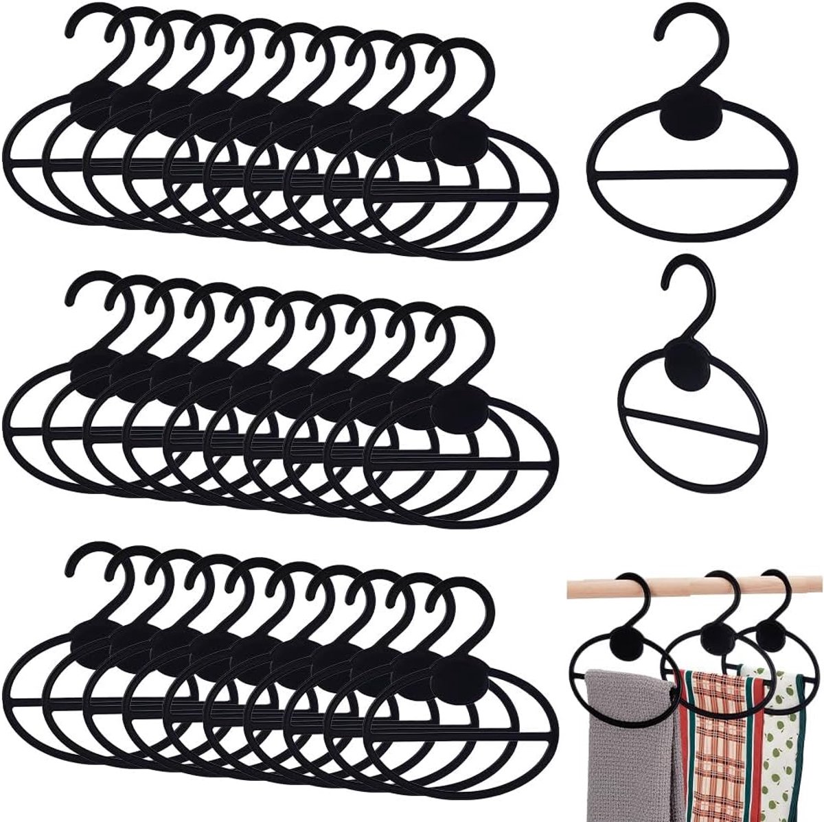 Sjaalhanger - 50 Stuks Zwarte Ovale Sjaal Display Ophangorganizer - Ruimtebesparende Plastic Sjaalhouder - Geschikt voor Winkel en Thuis - Voor Hoofddoeken Dassen en Riemen - Formaat 13.5x15.5 cm - 50 Stuks