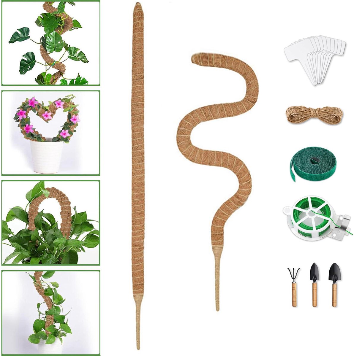 Set Van 2 Mosstokken - Buigbare Mosstok Voor Monstera-Planten - Handgemaakte Kokosvezel Plantenpaal - Plantsteunpalen