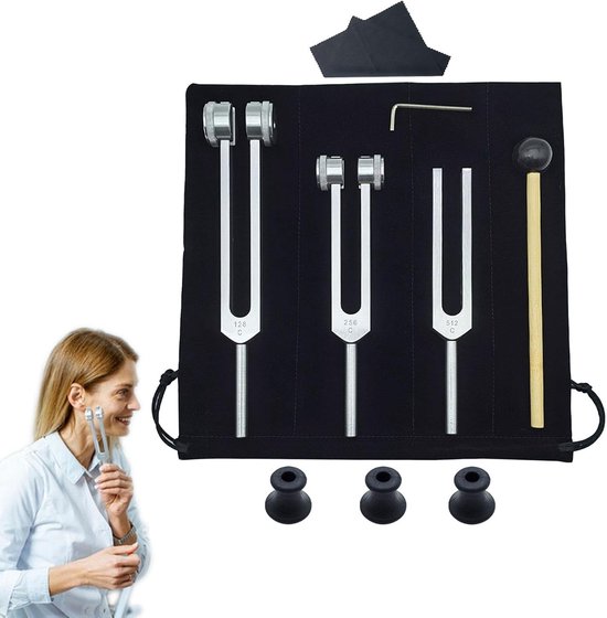 Stemvork Set - Geluidsinstrumenten Meditatie - Ontspanning Wellness - Drie Gewogen Vorken - 3 Delig - Zilver — afbeelding 5