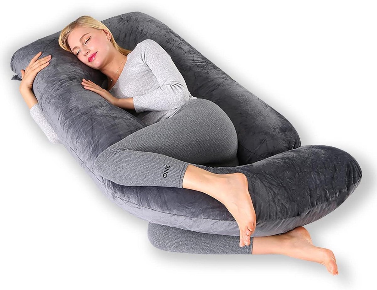 Zwangerschapskussen - Comfortkussen - Ontspannen Slapen - Ergonomisch J-ontwerp - 180x70 cm - Donkergrijs