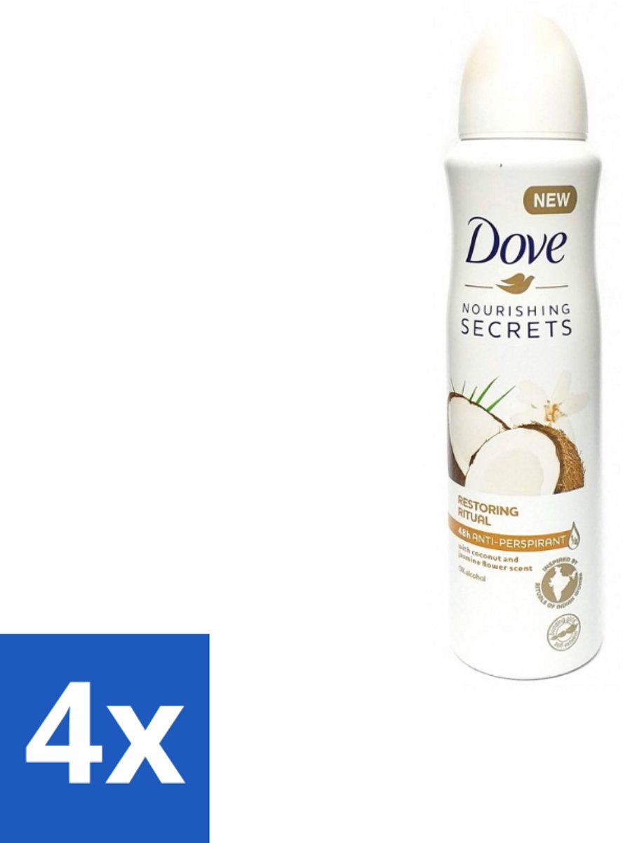 4 x Dove – Deodorant Spray – Restoring Ritual Cocos & Jasmijn – 150 ml - Deodorant Spray - Okselverzorging - Kokos En Jasmijn - Alcoholvrije Deodorant - Huidverzorging