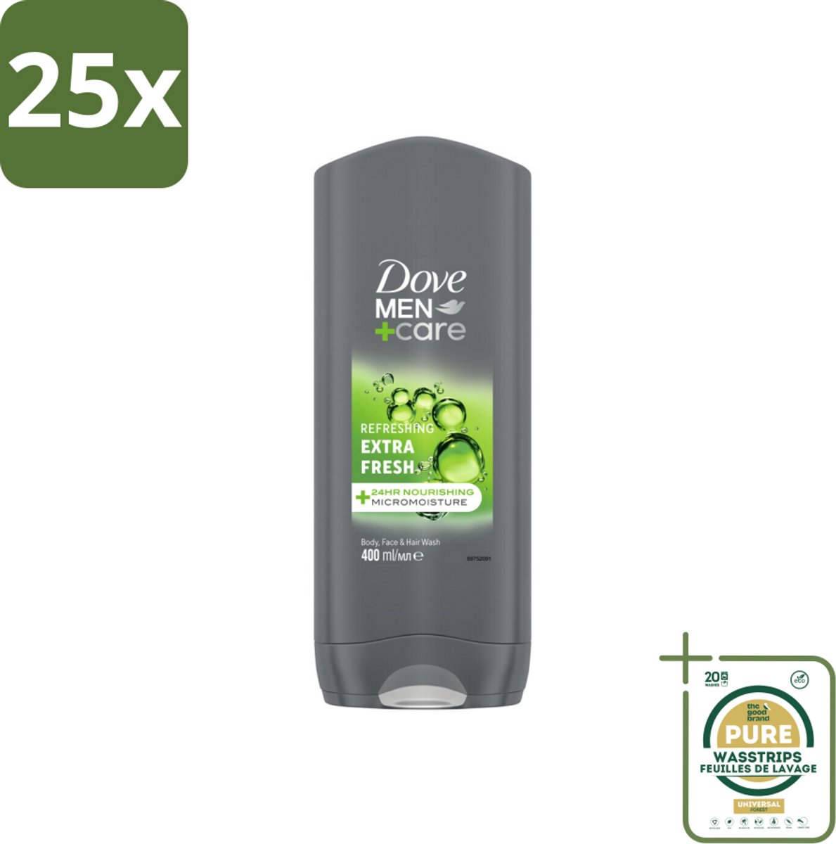 25 x Dove Douchegel Men+ Care Extra Fresh 400 ml - Grootverpakking - Douchegel Mannen - Reiniging Mannenhuid - Frisse Geur - Energie Onder De Douche - Milde Douchegel
